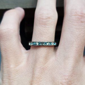 Size 8 Sterling Silver Light Blue And Clear Crystal Channel Ring